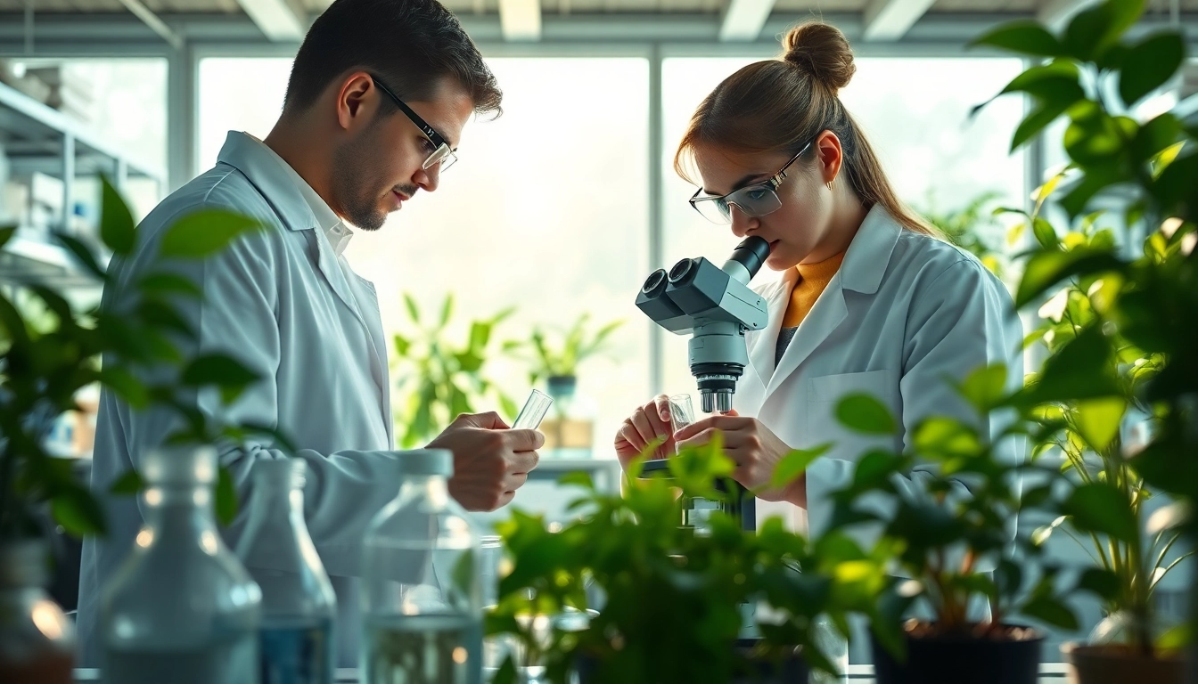 Umweltforschung mit Wissenschaftlern, die Proben in einem modernen Labor analysieren.