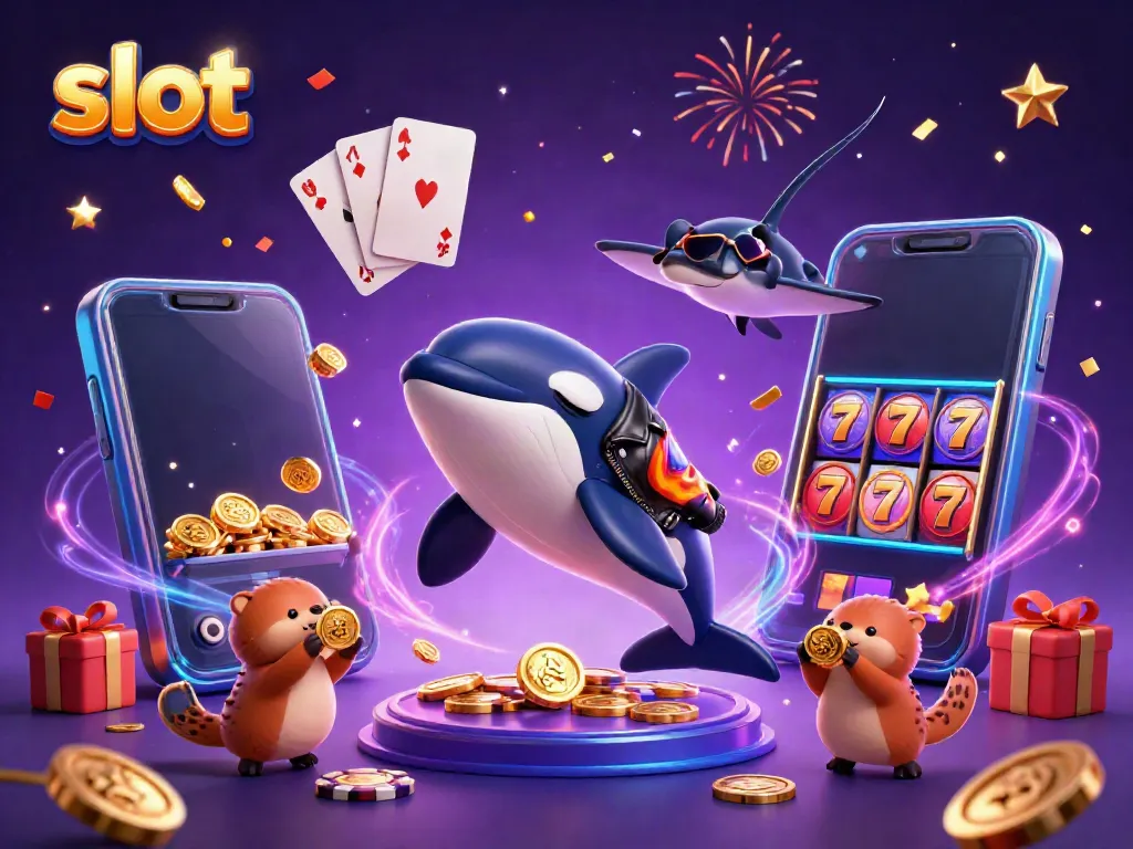 Enjoy slots and jackpots in a vibrant, animated casino scene featuring whimsical sea creatures!