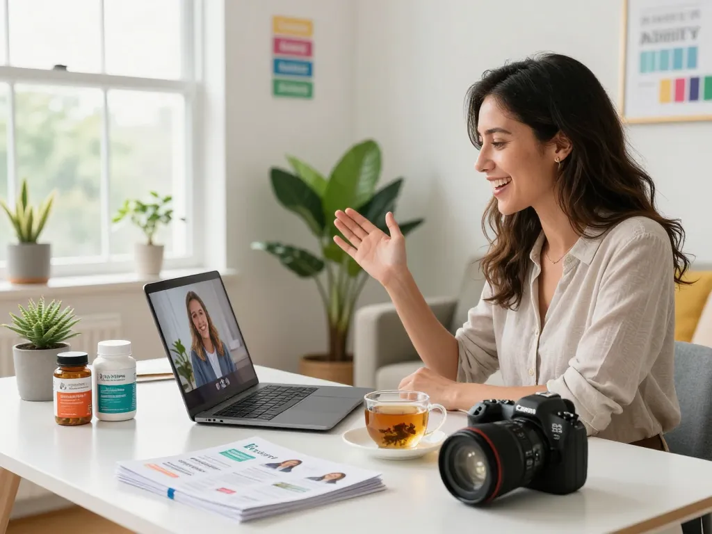 Natura Vitalis seriös: Engaging home office scene highlighting wellness and community for potential partners.