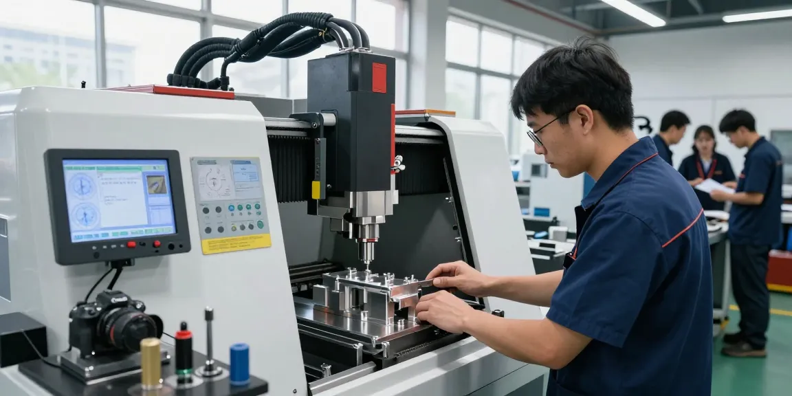 Präzisionstechnik in der CNC-Bearbeitung: Techniker arbeitet an modernen Maschinen.