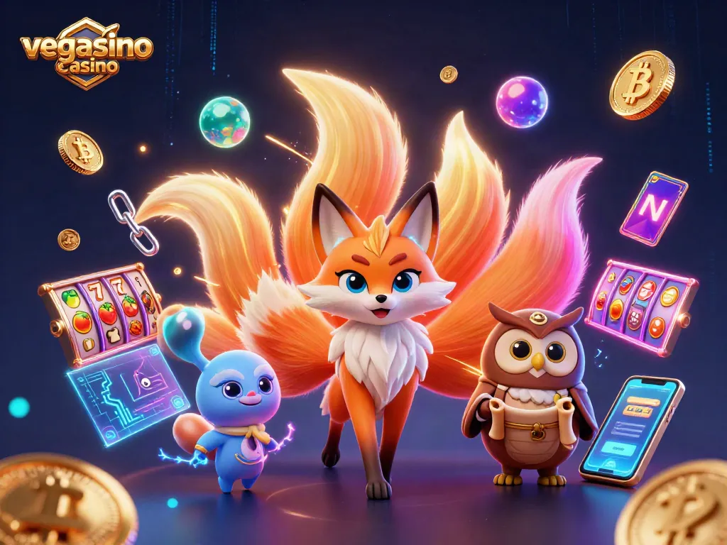Experience thrilling moments at vegasino casino with the vibrant 3D illustration of the fox spirit and wise owl.