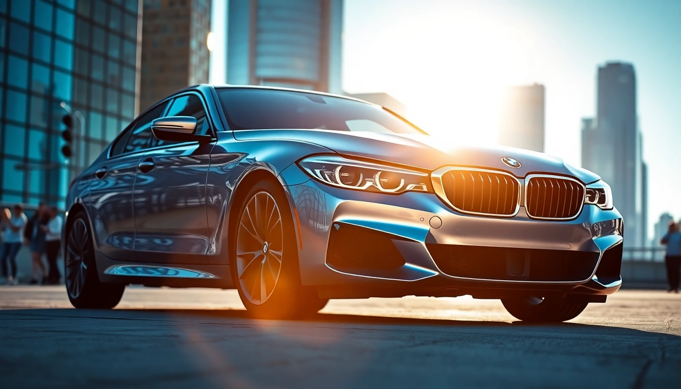 BMW kaufen: Neuer BMW im urbanen Umfeld mit glänzender Metallic-Oberfläche.