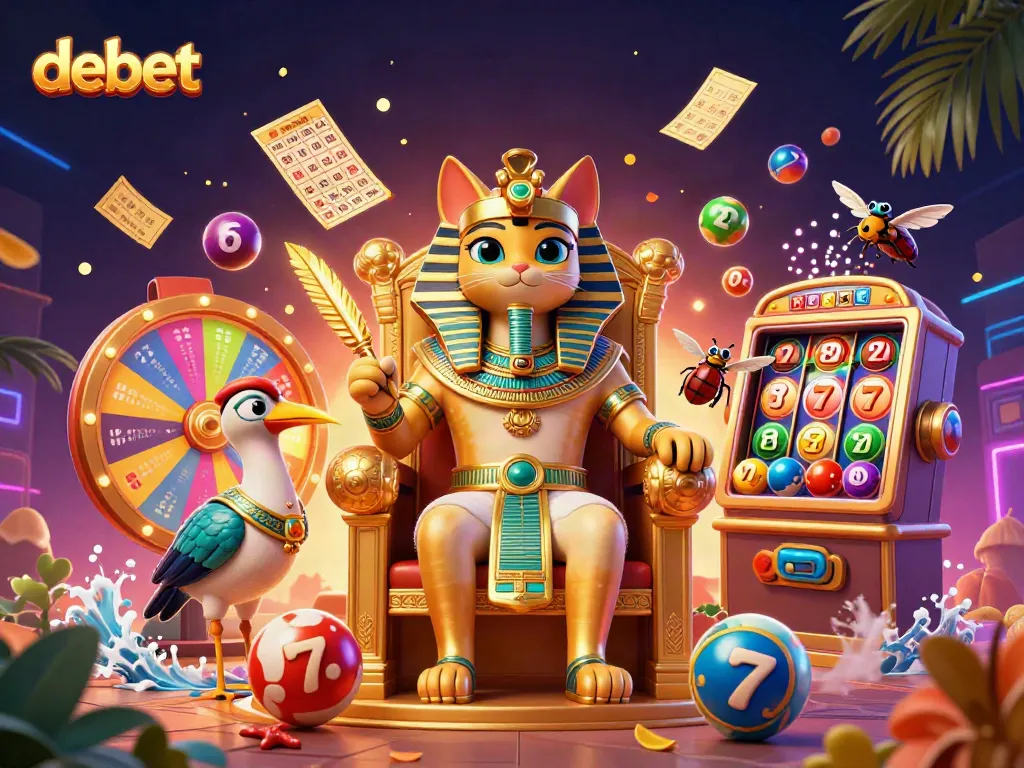 Bets collide in a vibrant gaming universe featuring debet, as pharaoh cat rules the casino throne with dynamic game elements.