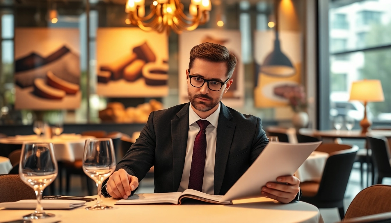Headhunter Gastronomie berät atemberaubend in einem eleganten Restaurant umgeben von kulinarischen Köstlichkeiten.