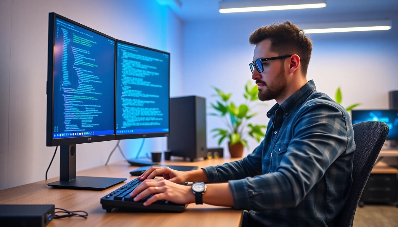 Webentwickler Hannover arbeitet konzentriert in einem modernen Büro.