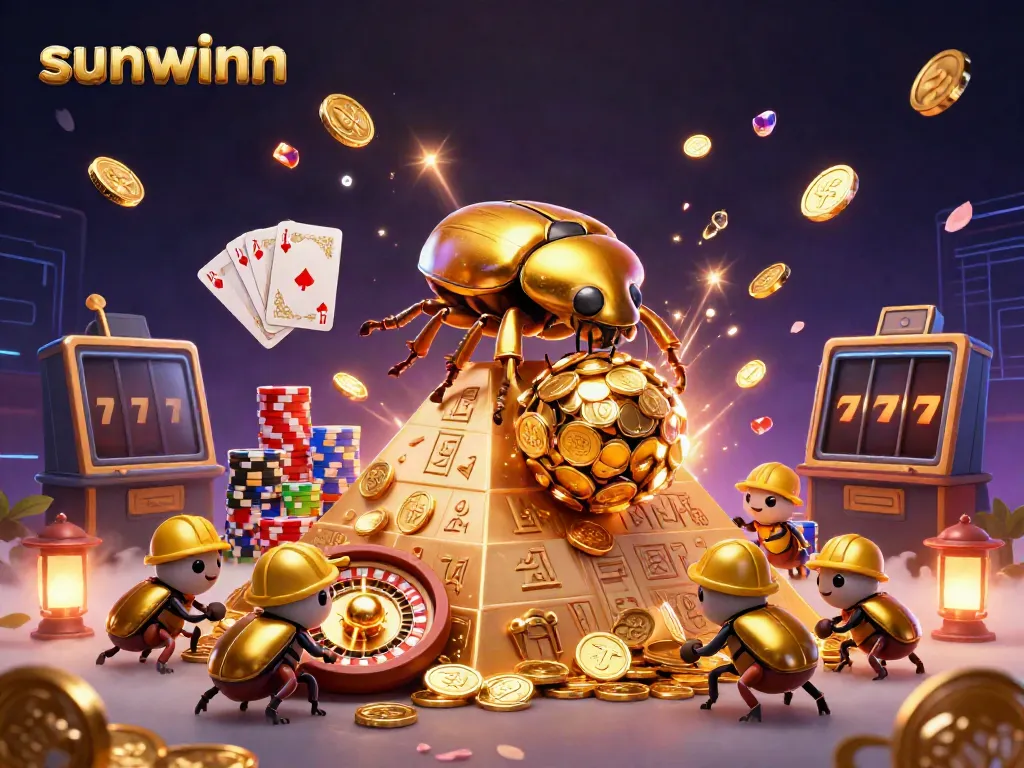 Experience the thrill of sunwinn as golden beetles navigate a casino-themed pyramid.