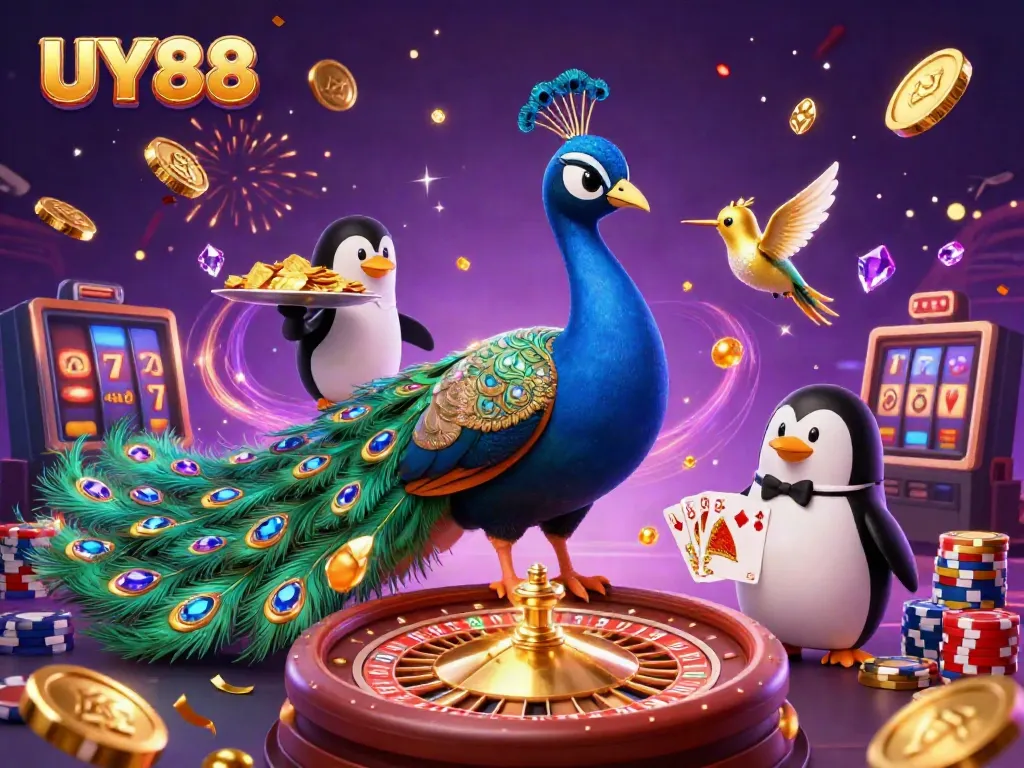 Experience high-stakes thrills and lavish gameplay in UY88's vibrant 3D casino illustration.