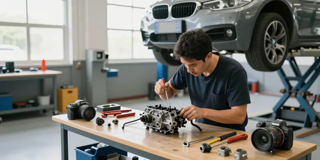 Professioneller Mechaniker wechselt die BMW Steuerkette in Hannover.