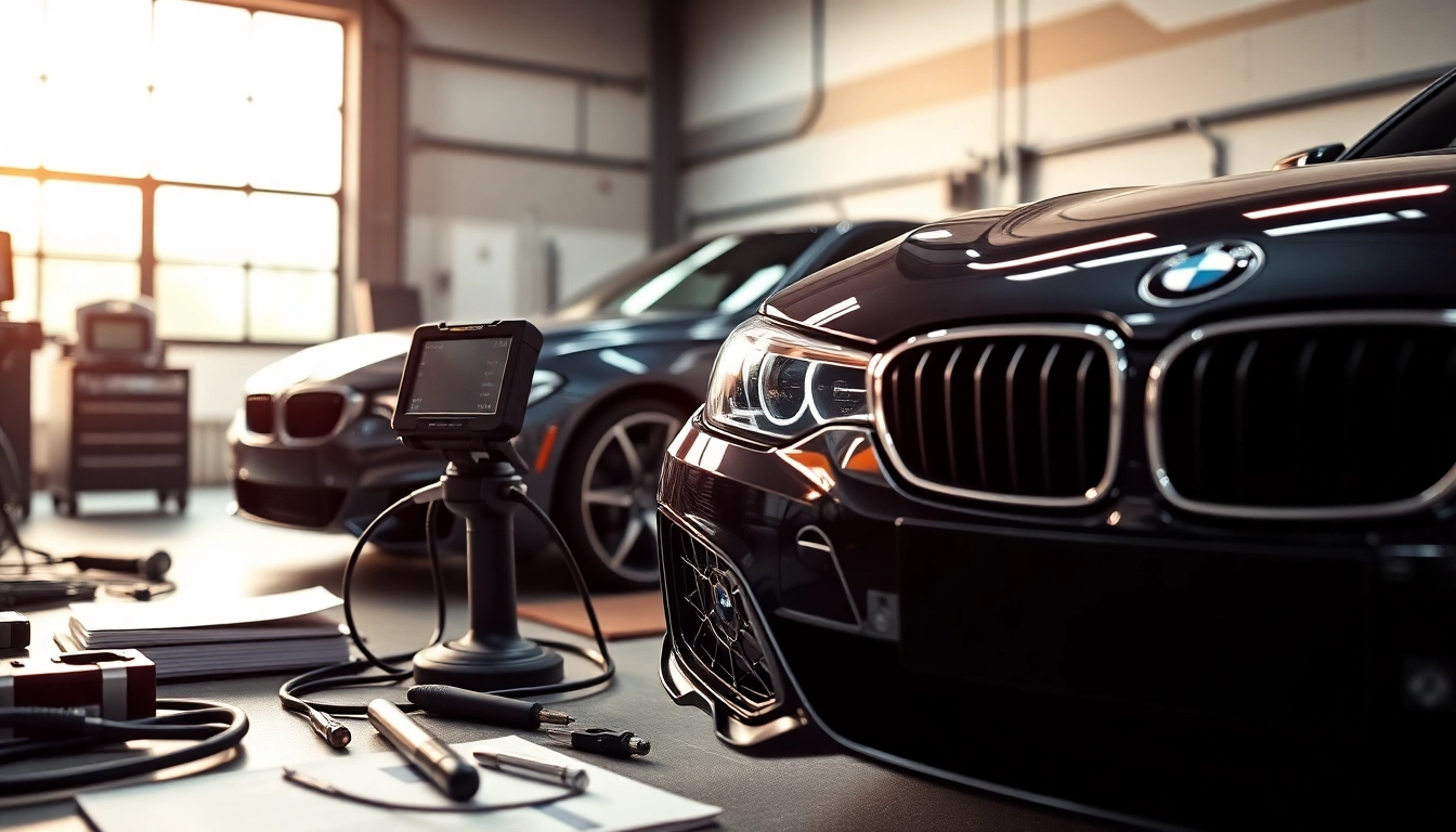 BMW Codierer preparing advanced coding tools in a modern workshop environment.
