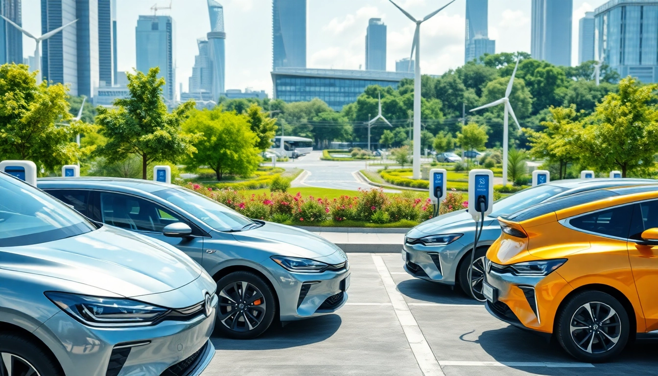 Erleben Sie Elektroautos in einer modernen Stadt, die innovative Designmerkmale und umweltfreundliche Technologien anzeigen.