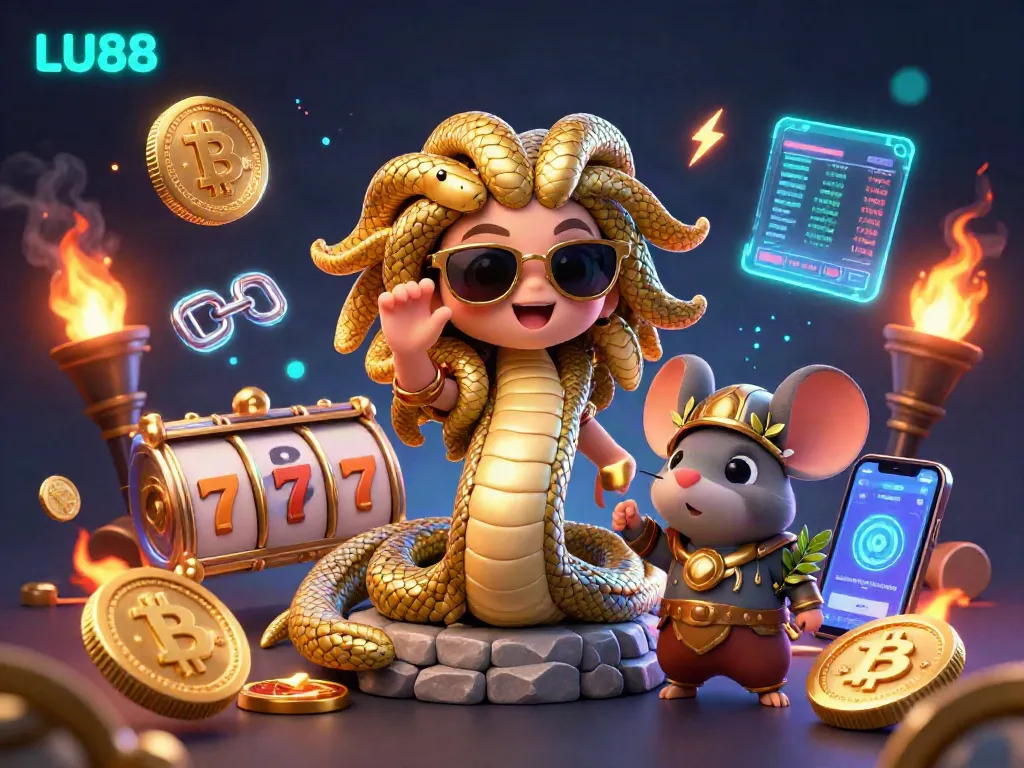 LU88 offers an exciting gaming adventure with vibrant characters and crypto elements in a captivating casino scene.