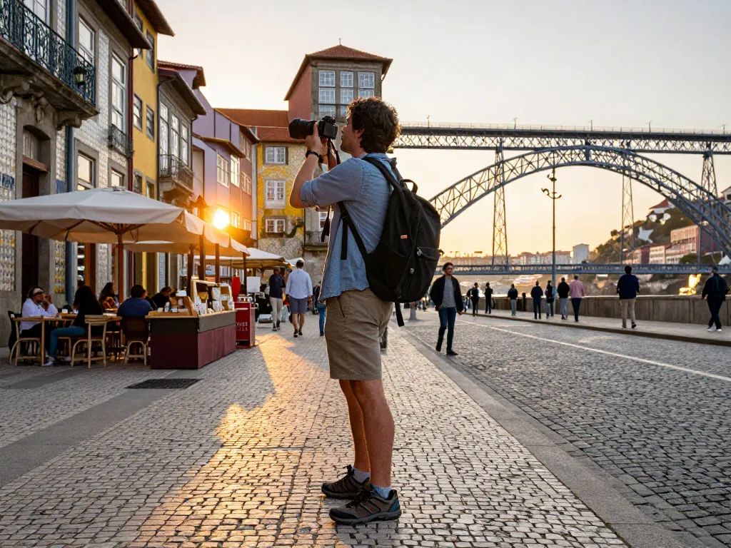 Reisetipps Porto - Ein Reisender, der die Livraria Lello und die lebhaften Straßen von Porto festhält