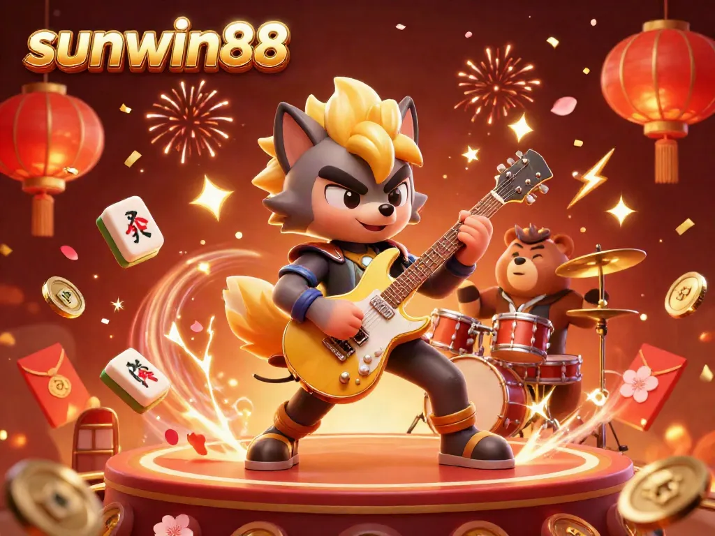 Experience the excitement of sunwin88 with a vibrant casino scene featuring lively characters and gaming elements.