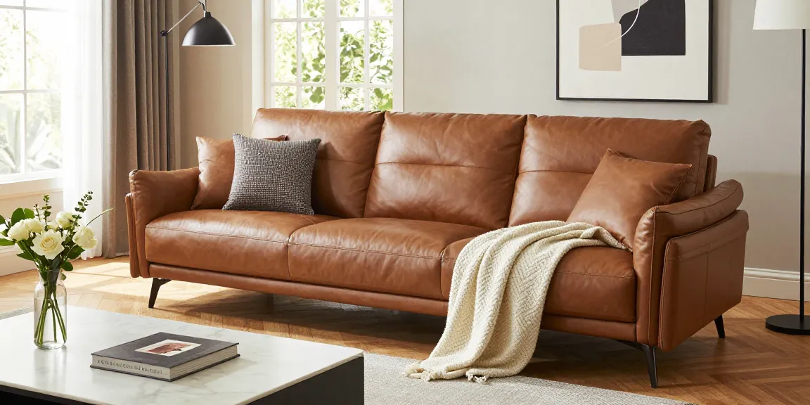 Baxter Ledersofa Preis in einem luxuriösen Wohnzimmer mit eleganter Dekoration präsentiert.