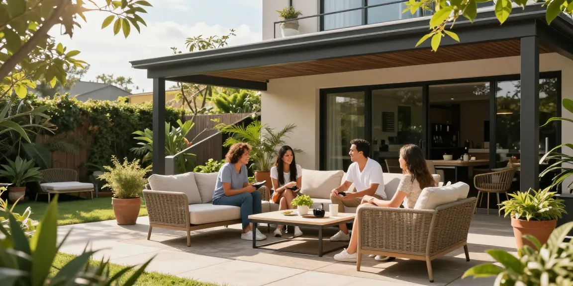 Freistehende Terrassenüberdachung als gemütlicher Sonnenschutz im Garten.