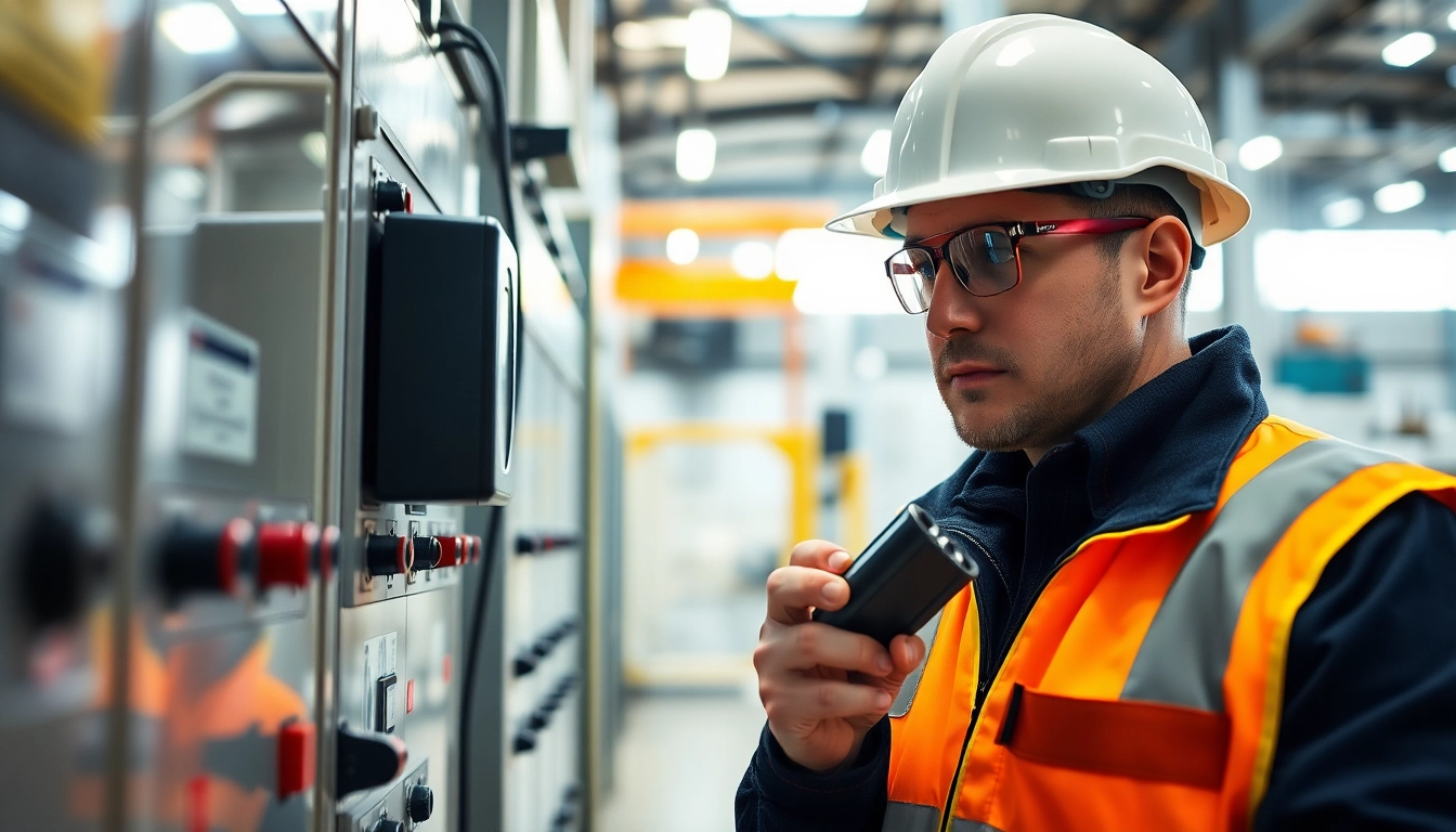 Überwachung der DGUV V3 Prüfung durch Techniker im Werk mit modernem Equipment.