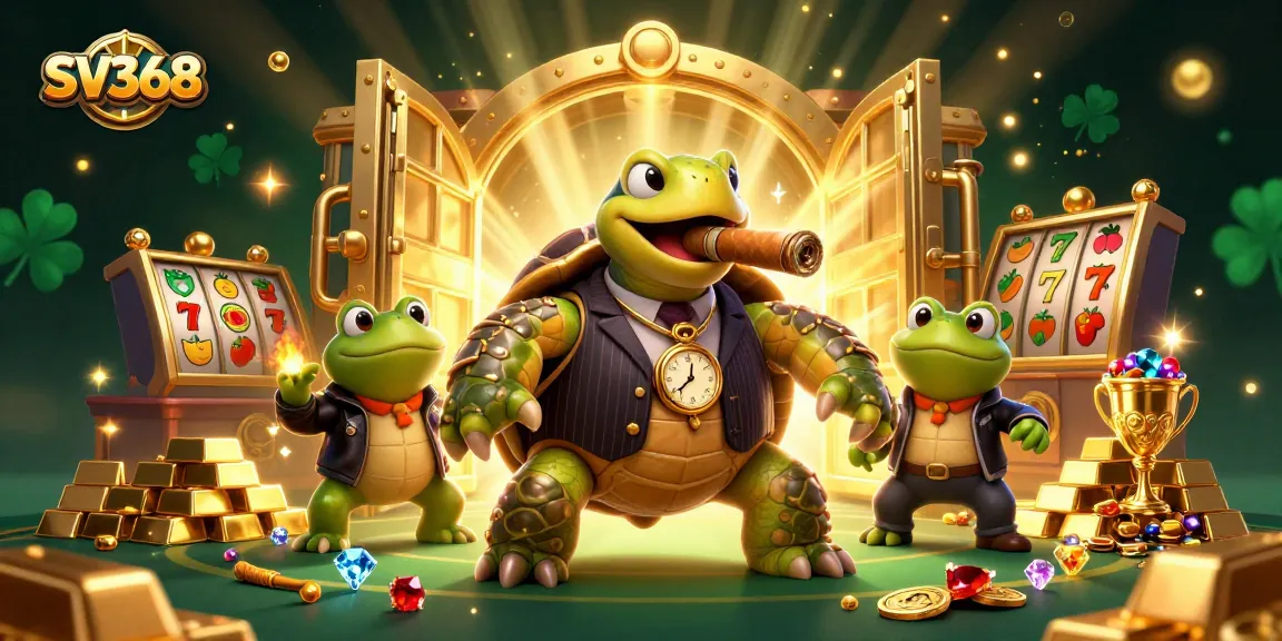 SV368 showcases a dazzling casino scene with a turtle in a mobster suit and bullfrog enforcers.