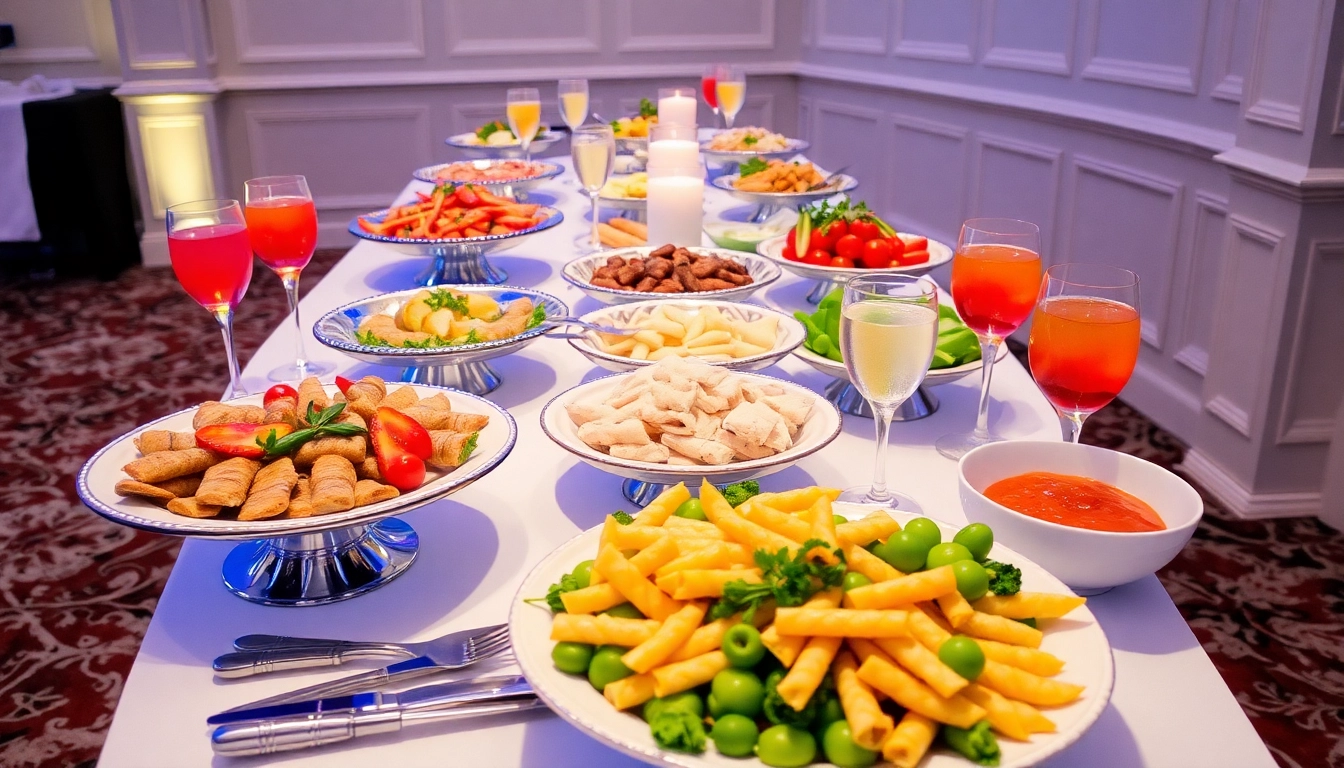 Catering-Buffet mit frisch zubereiteten Gerichten und stilvollen Arrangements für besondere Anlässe.