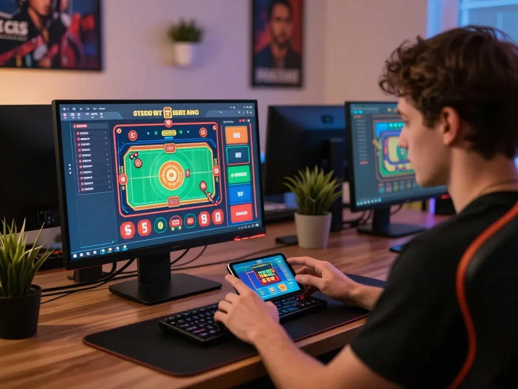 Engaging online gaming experience with fly88 showcasing a user calculating odds on a smartphone for casino success.