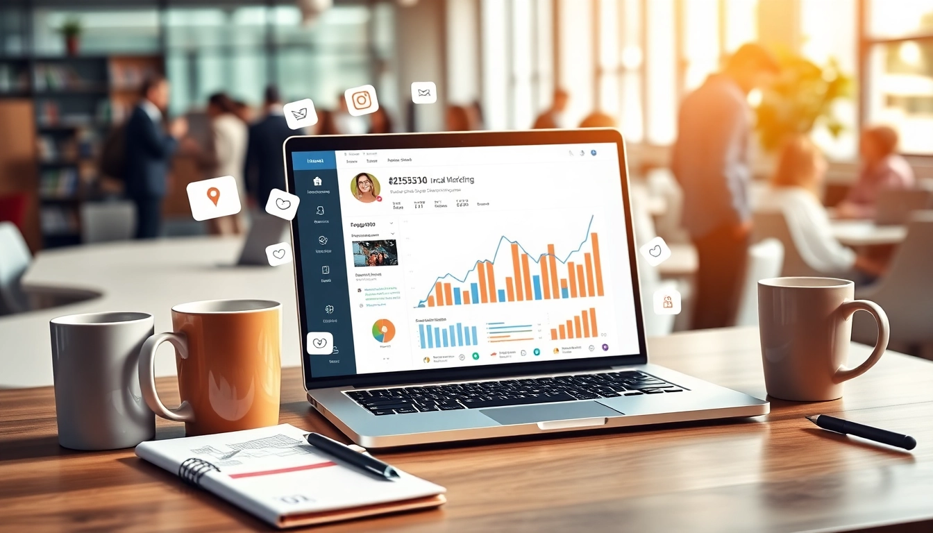 Jetzt Instagram Follower kaufen: Laptop mit Instagram Analytics und Social Media Icons.