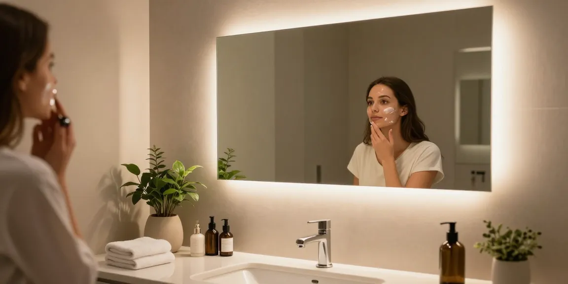 Stylischer Infrarotheizung Spiegel im modernen Badezimmer mit LED-Beleuchtung, die Eleganz und Funktionalität verstärkt.