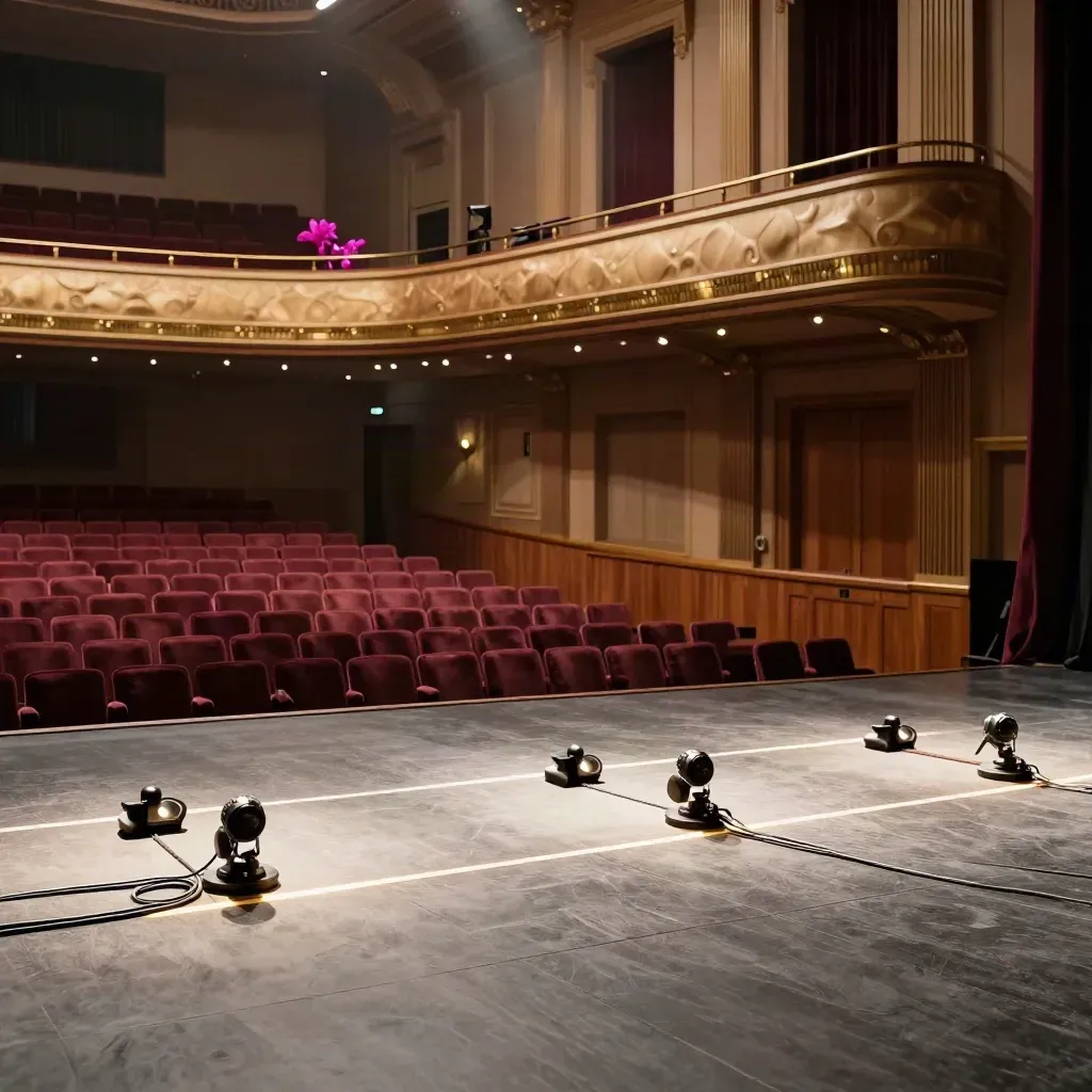 Leerer Konzertsaal mit Lichtstimmung, Nebel und sauberem Backstage-Weg