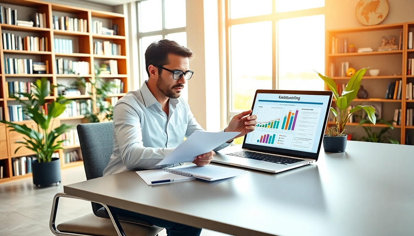 Kreditvergleich durch einen Finanzberater in einem modernen Büro analysiert