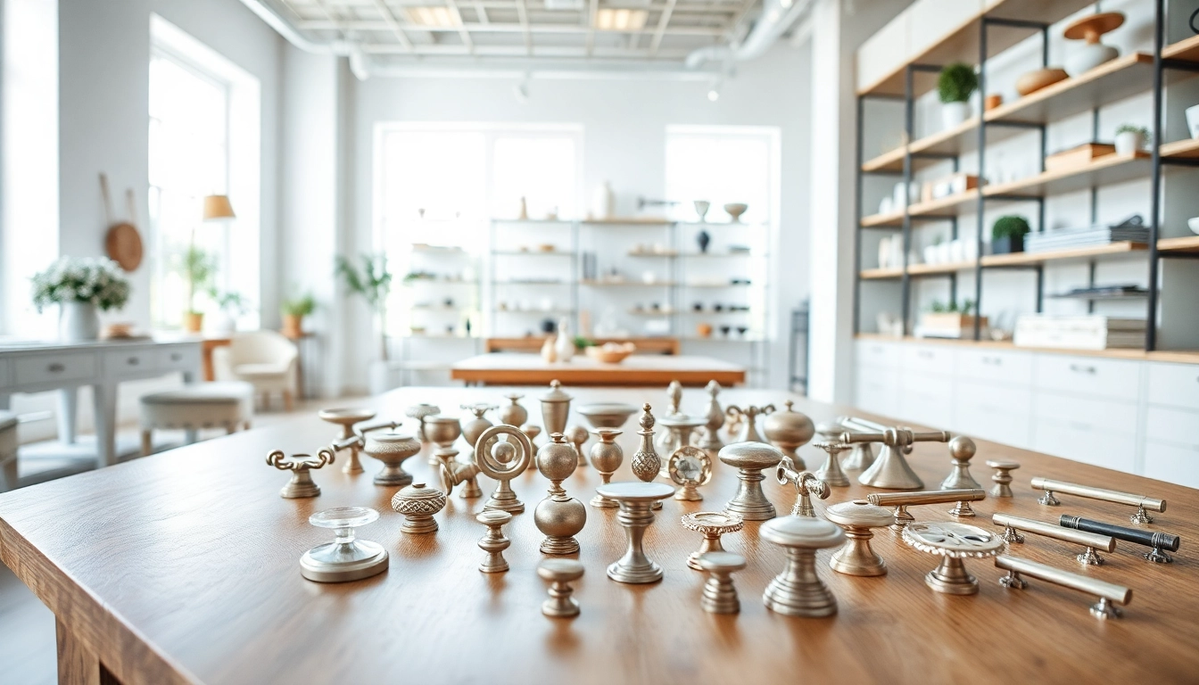Der Möbelbeschläge-Lieferant zeigt elegante Hardware-Produkte in einem modernen Showroom.
