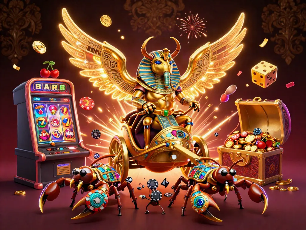 Experience TX88's thrilling casino adventure with a golden scarab beetle surrounded by jackpot action.