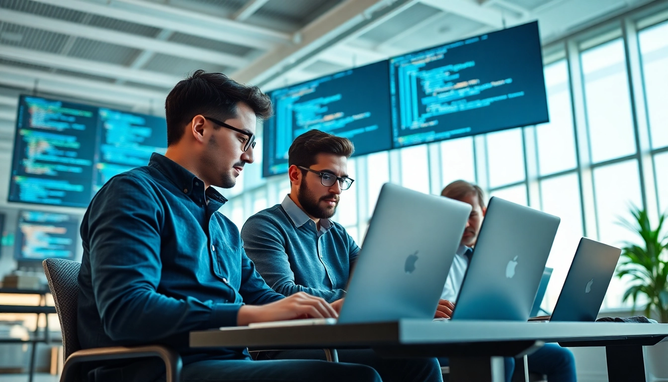 Professionelle Teamarbeit in der Software Entwicklung mit Entwicklern in einem modernen Büro.