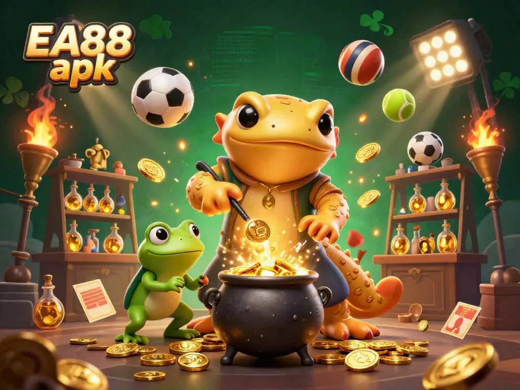Experience the excitement of EA88 apk with an alchemist transforming metals into gold within an enchanting casino setting.