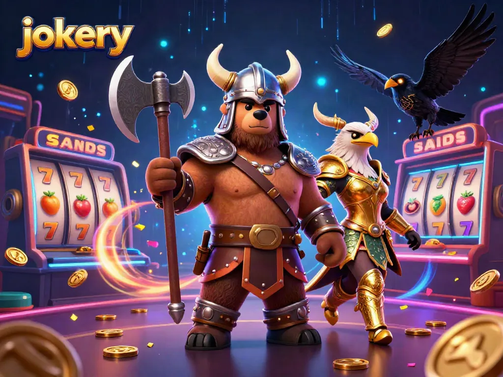 Experience big wins with Jokery Casino, featuring vibrant slot reels and mythical characters.