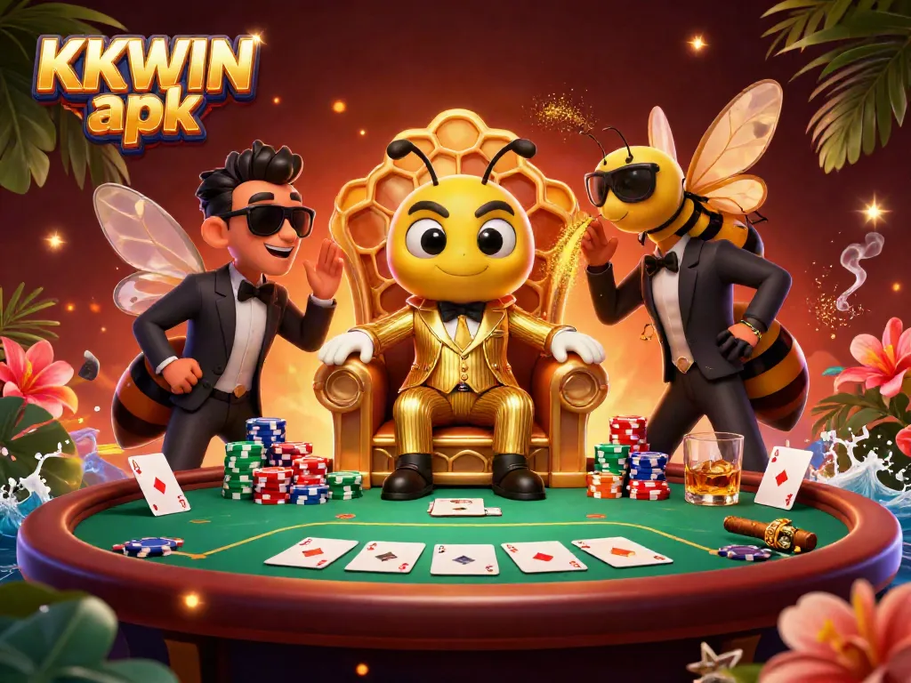 Experience thrilling gameplay with KKWIN apk in a vibrant 3D casino scene featuring a bumblebee mob boss.