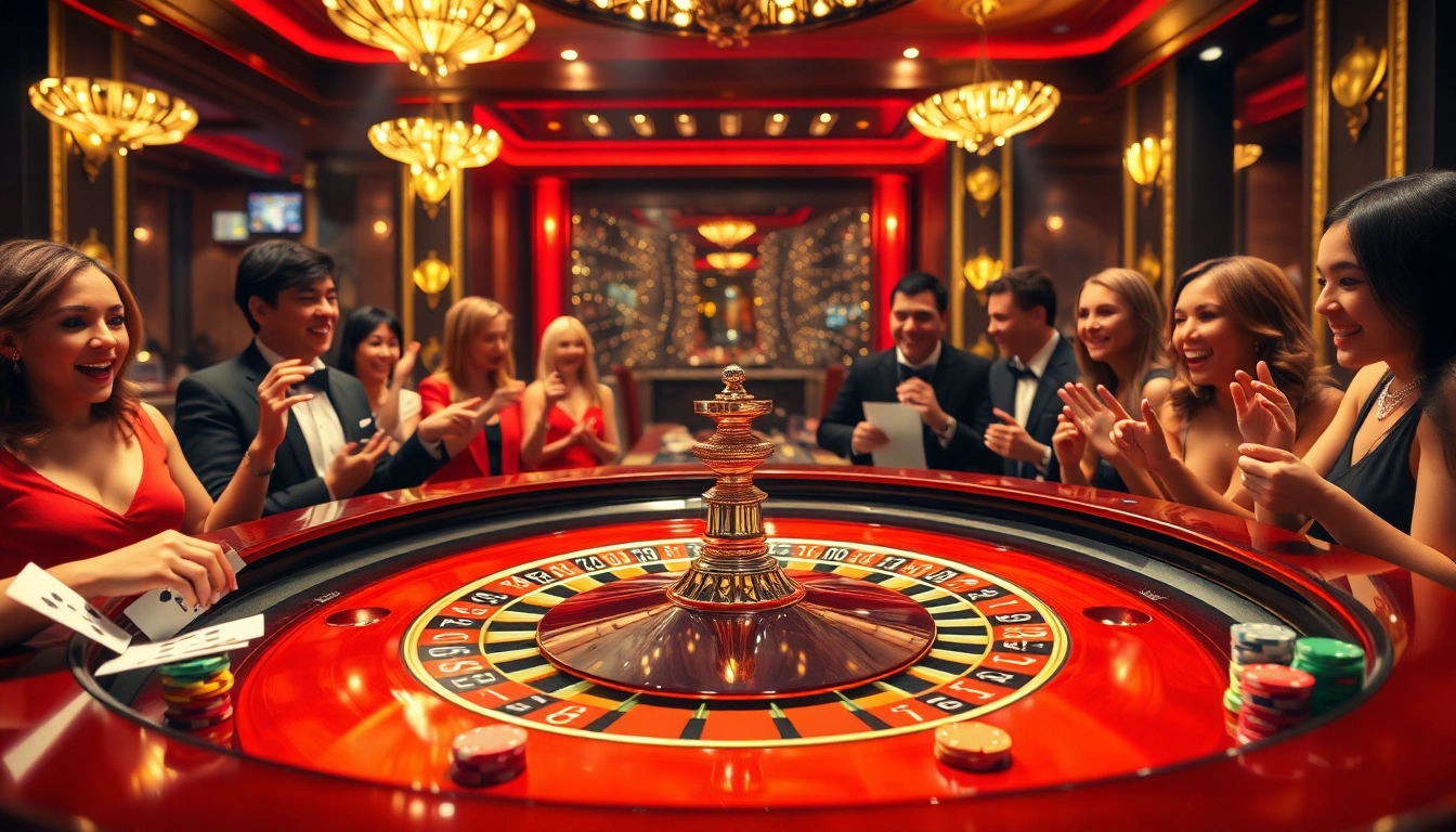 WestAce bietet eine aufregende Atmosphere am Roulette-Tisch mit jubelnden Spielern.