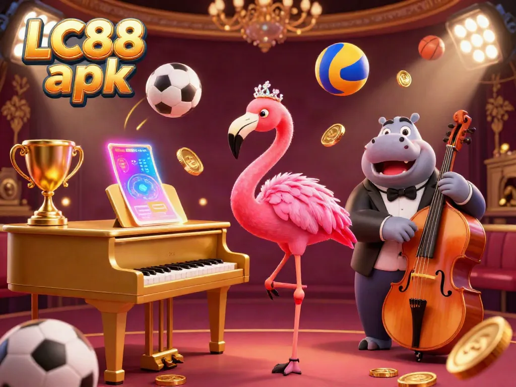 Engage in winning strategies with the vibrant LC88 apk casino scene featuring dynamic games and lively characters.