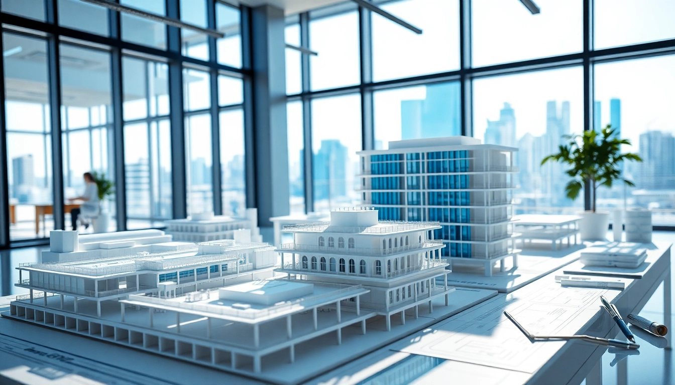 Visualisierung architektur in einem modernen Büro mit realistischen 3D-Modellen und lebendigen Designs.