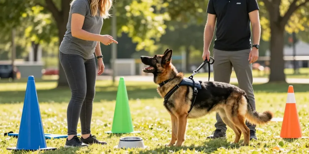 ROKOK88 gear in action at dog training session outdoors, showcasing modern K9 training equipment and techniques.