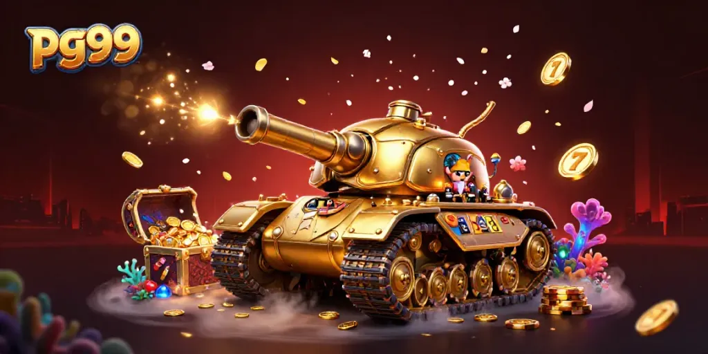 Experience thrilling gameplay at pg99 with a vibrant 3D casino tank exploding with treasures and fun.