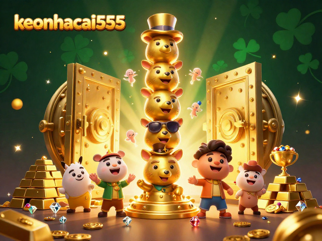 Engage with keonhacai555 through a vibrant casino adventure, featuring animated totems and dazzling treasures.