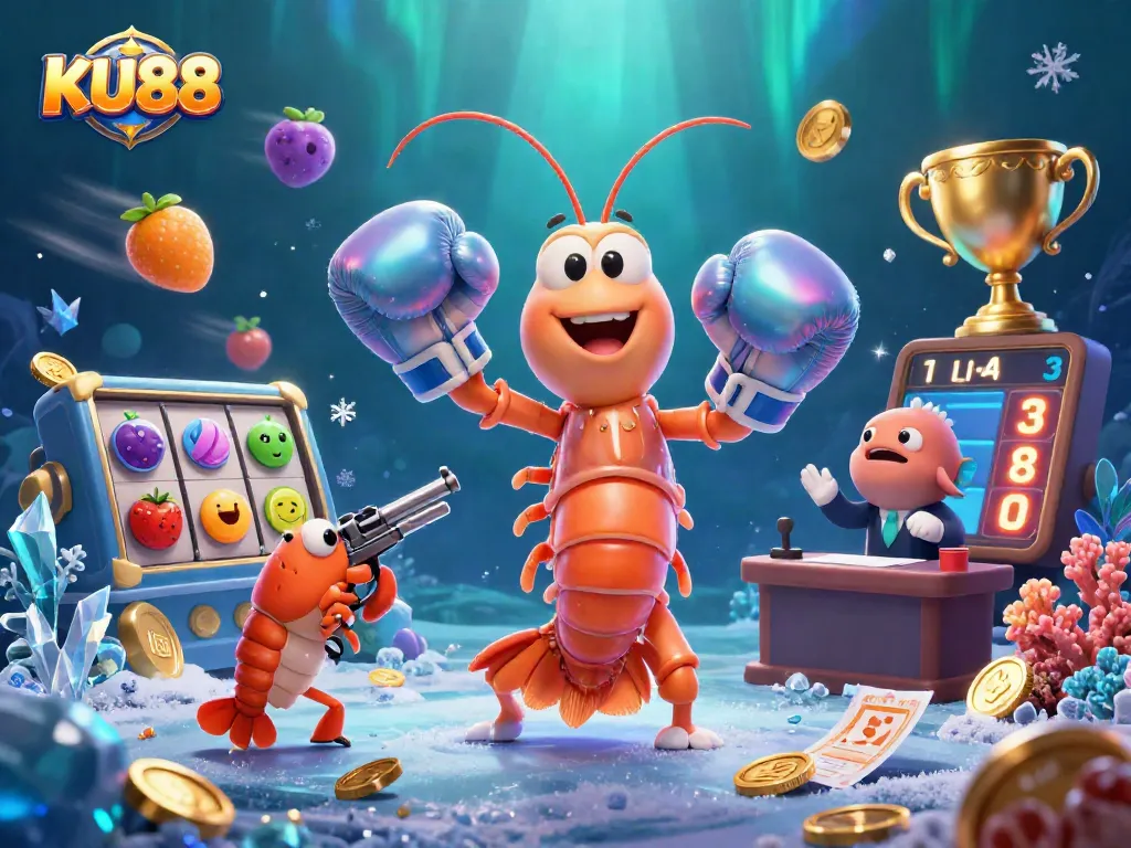 Experience the excitement at KU88 with vibrant slot reels and winning jackpots in this captivating scene.