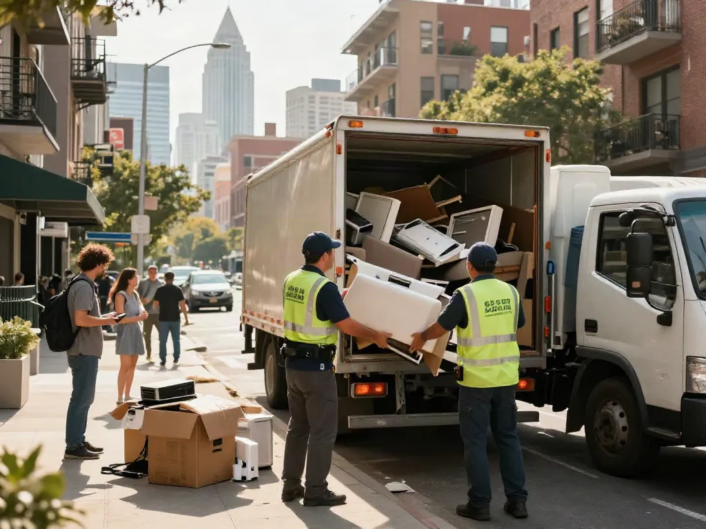 Entrümpelung Berlin: Professionelles Team bei der Wohnungsentrümpelung, Möbel werden in Lkw geladen