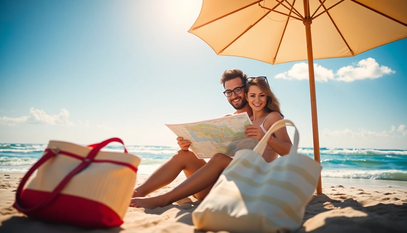 Urlaub Tipps für den perfekten Strandurlaub mit einem glücklichen Paar.