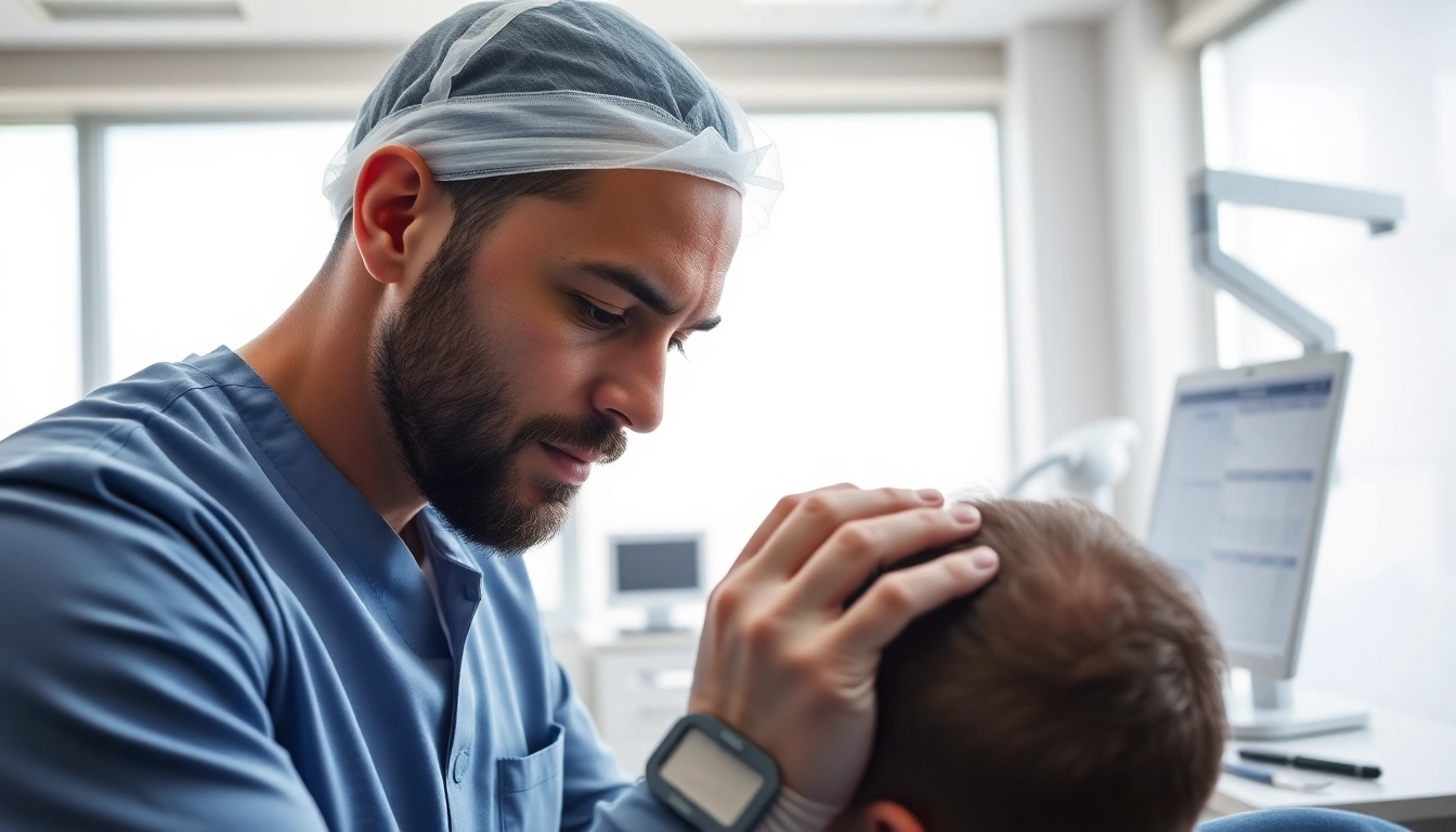 Haartransplantation Türkei: Professioneller Arzt berät Patienten in moderner Klinik.