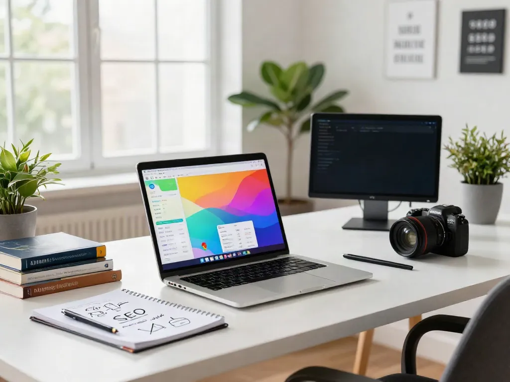 SEO Freelancer Osnabrück bei der Analyse von Google-Daten am modernen Schreibtisch.