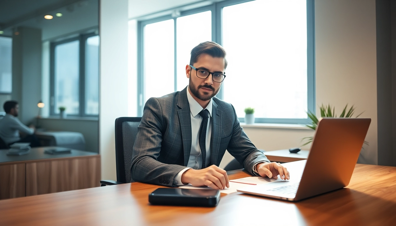 Headhunter bei der Arbeit in einem modernen Büro, während er Kandidaten nachbereitet.