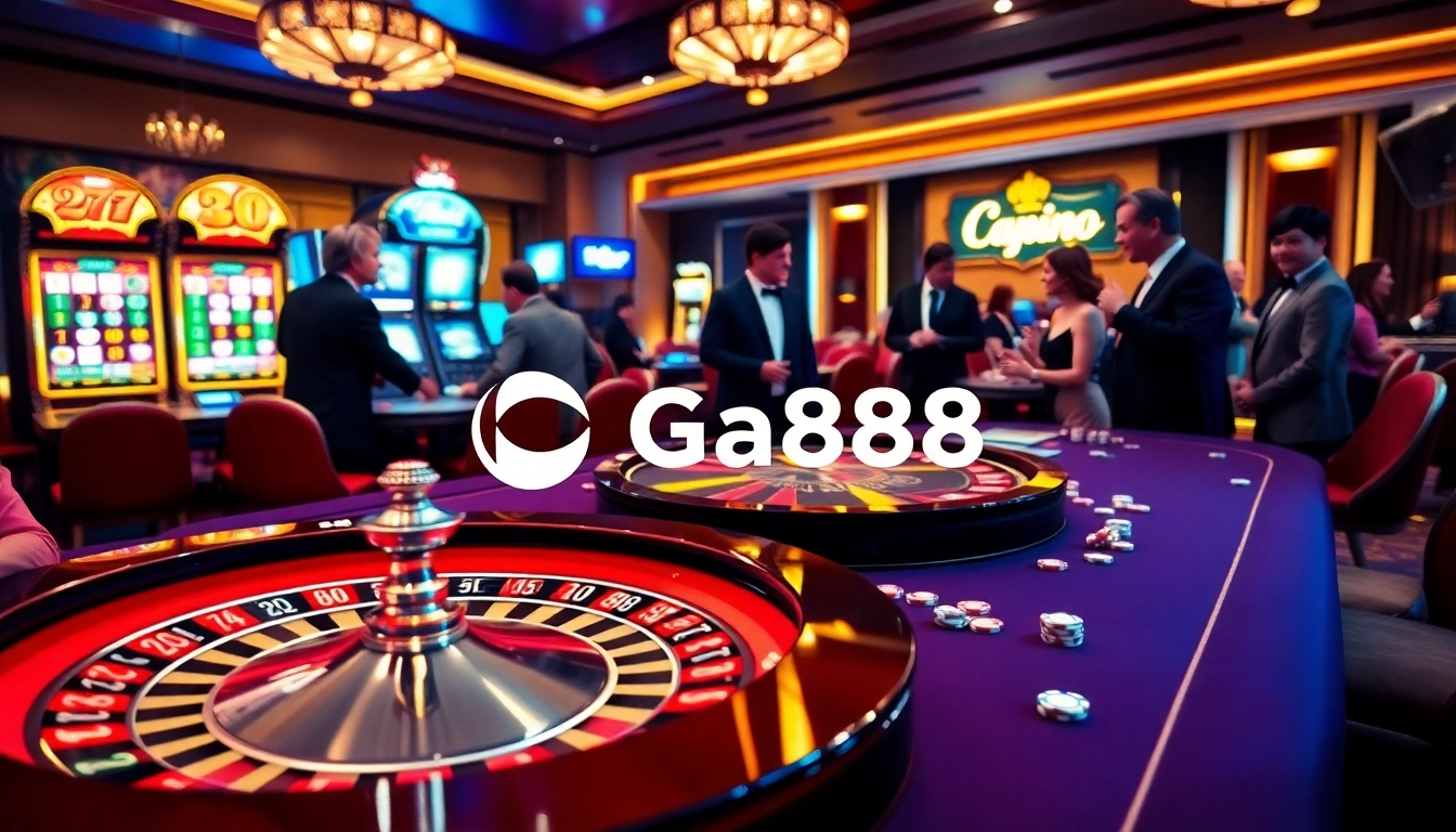 Engaging scene showcasing Ga888's thrilling casino experience with vibrant tables and poker chips.