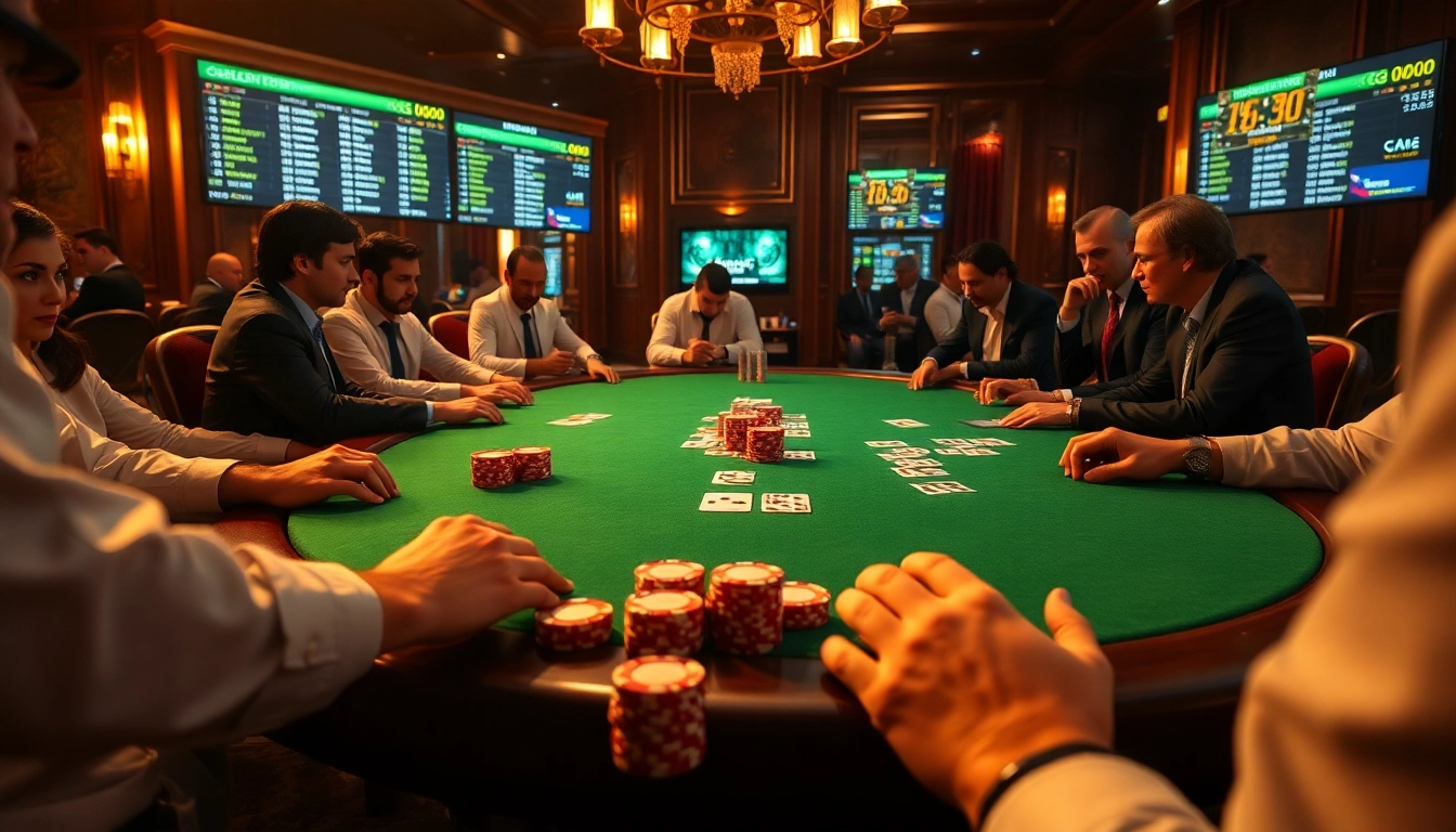 Experience high-stakes poker action at https://ga888.at, featuring vibrant chips and intense gamblers.