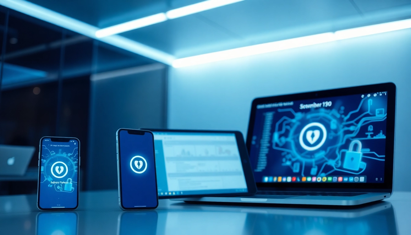 快连下载 app interface displayed on multiple devices, showcasing security features and fast connectivity.