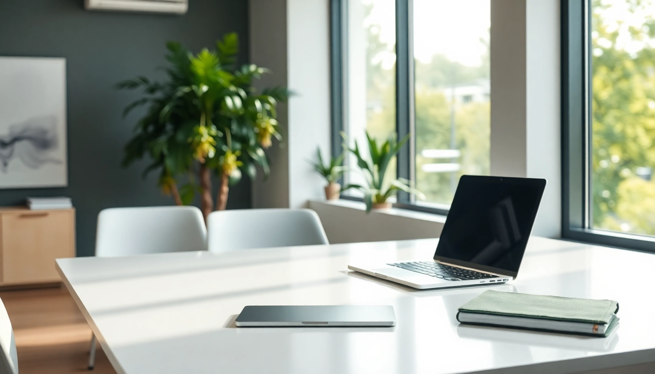 Büroreinigung Berlin in einem modernen Büroumfeld mit sauberem Arbeitsplatz und natürlichem Licht.