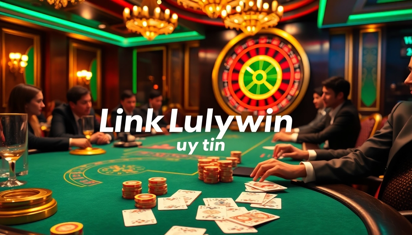 Link Luckywin uy tín showcases an exciting and luxurious online casino experience, highlighted by poker and roulette.
